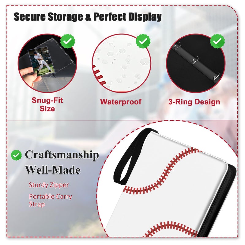 Kitoyz 900 Pockets Baseball Card Sleeves Binder for Trading Card, Baseball Card Sleeves Card Holder Album Protectors Set Fit for Football Cards,Sport Cards - Image 3